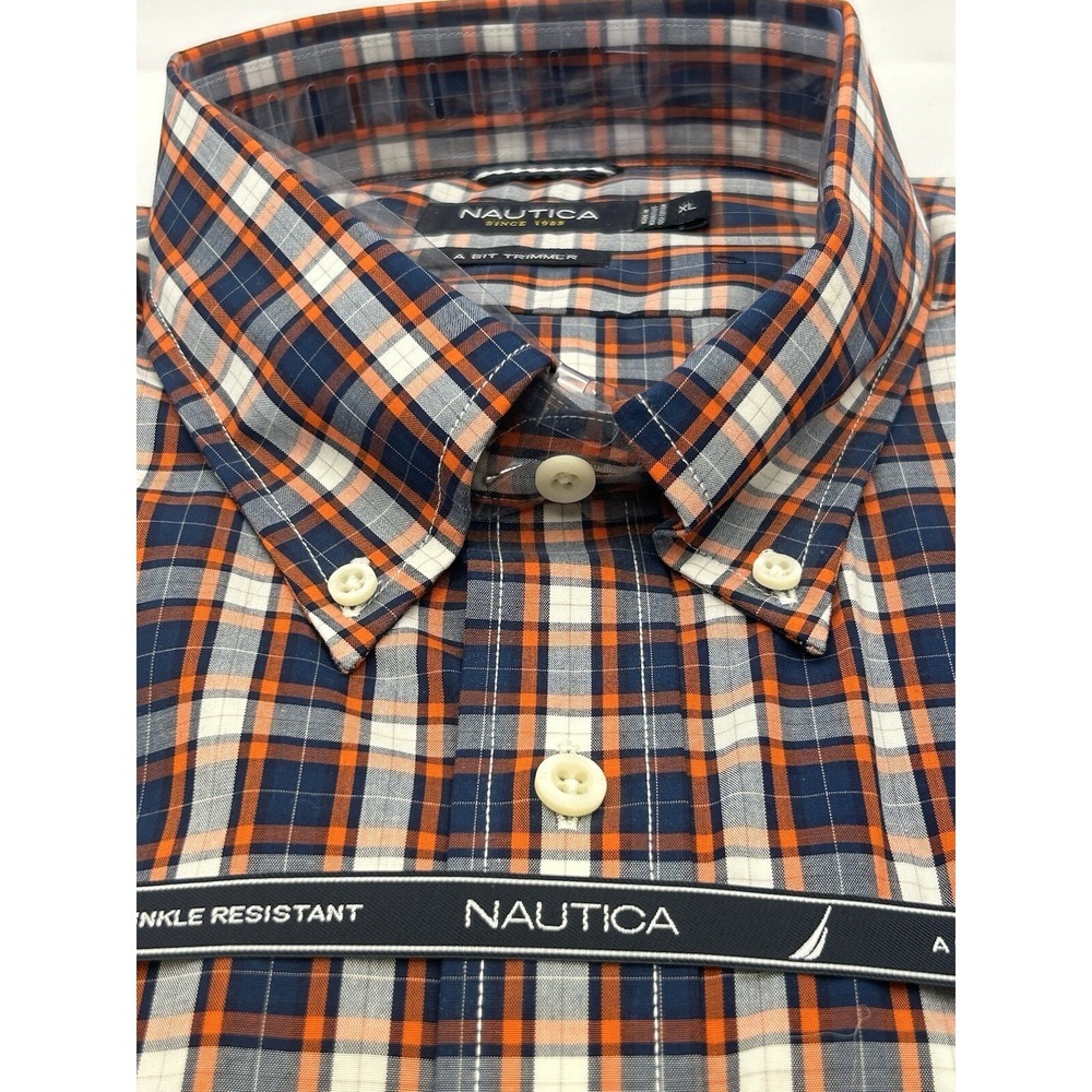 Nautica Shirt Mens XL Red Blue White Plaid Button Up Long Sleeve Sea Farer